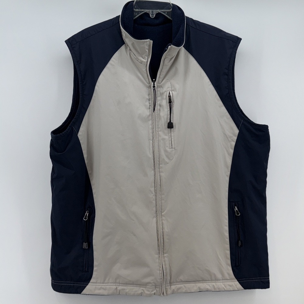 Izod Perform X Vest Mens Large Poly-D Gray Navy Reversible Zip Pockets XL